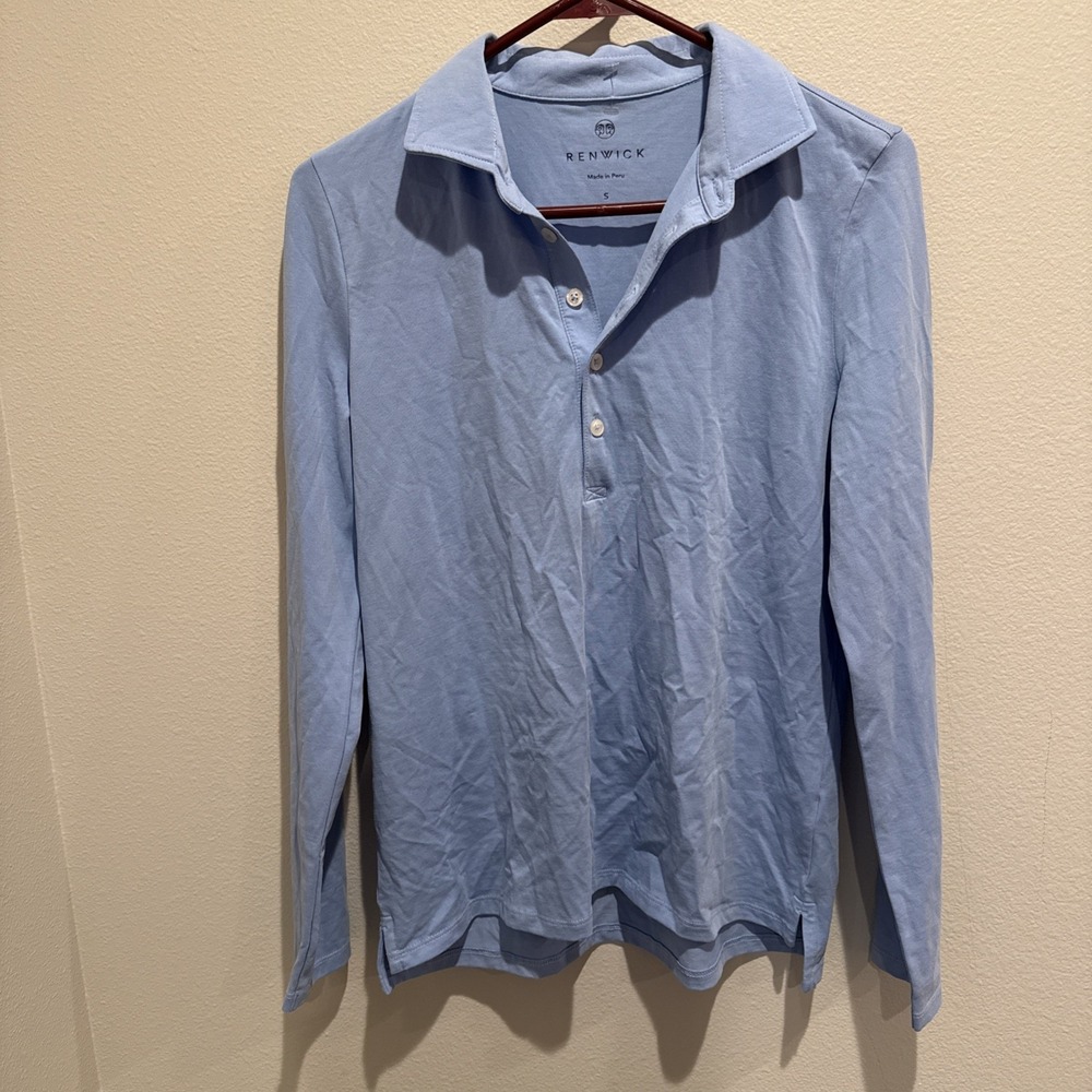 Renwick Long Sleeve Stretch Pima Polo Shirt Women's S Blue Golf‎ Tennis